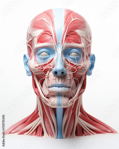 Medical anatomy diagram of the muscles of the face and neck photo