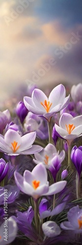 Whispers tale garden of Crocuses. AI generated illustration