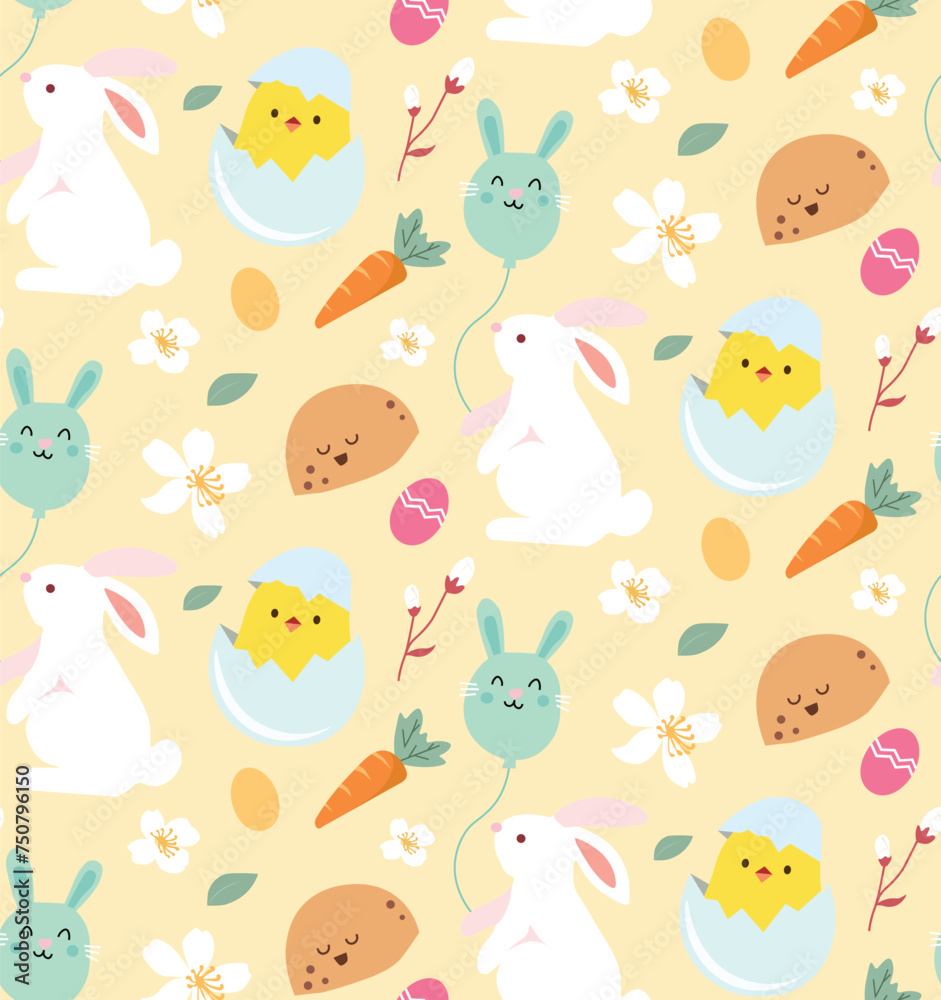 Easter white bunny seamless pattern