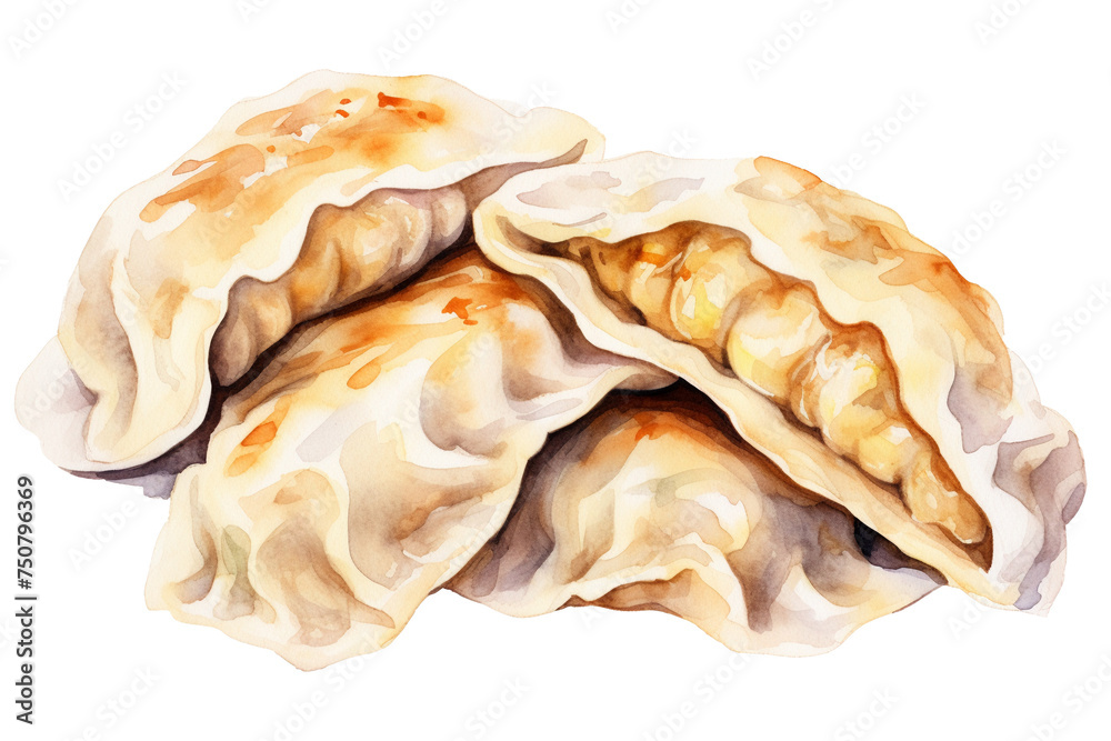Naklejka premium Gyoza single object watercolor illustration isolated on white background for removing background