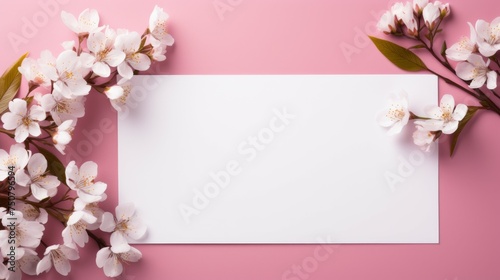 Blank Paper With Flowers on Pink Background © RajaSheheryar