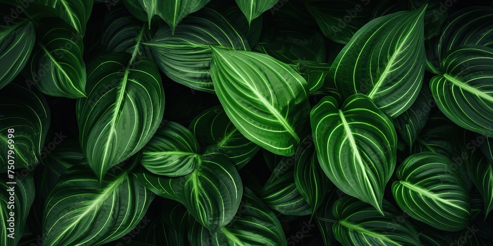 Closeup green leaves of tropical plant in garden. Dense dark green leaf with beauty pattern texture background. Green leaves for spa background. Closeup green leaves of tropical plant in garden. Dense dark green leaf with beauty pattern texture background. Green leaves for spa background.