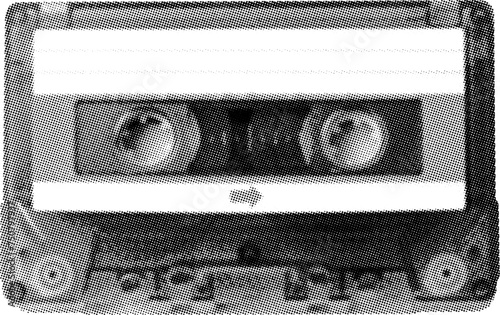 Vector halftone of plastic vintage stereo cassette tape from the 80s isolated on transparent background for listening to analog music with magnetic head. Old recording cassette