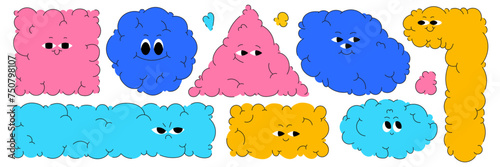 Cute brightly colored characters in the shape of bubbles. Сharacters in a naive childish style, with cute faces and emotions. Isolated vector illustration.
