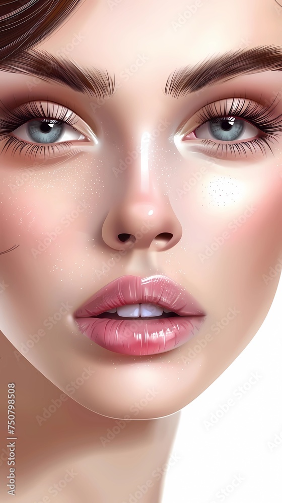 Beautiful woman with professional make up and red lips, Generative AI illustrations.