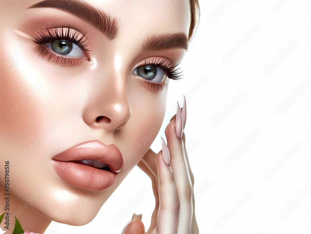 Beautiful young woman with natural make-up and pink lips, Generative AI illustrations. Beautiful young woman with natural make-up and pink lips, Generative AI illustrations.
