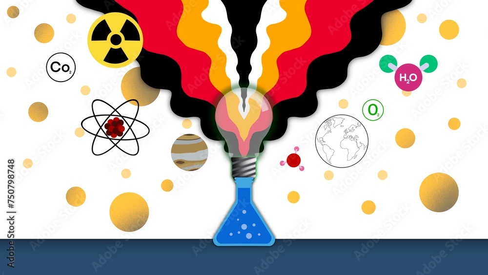 Obraz premium chemical reactions infographics, Reactions of synthesis, decomposition, chemical experiment, beaker glass with science knowledge, Checking the chemical formula in school laboratory, education school