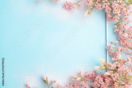 Blue Background With Pink Flowers © RajaSheheryar