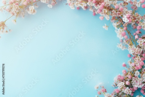 Blue Background With Pink and White Flowers © RajaSheheryar