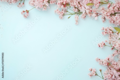 Blue Background With Pink Flowers.