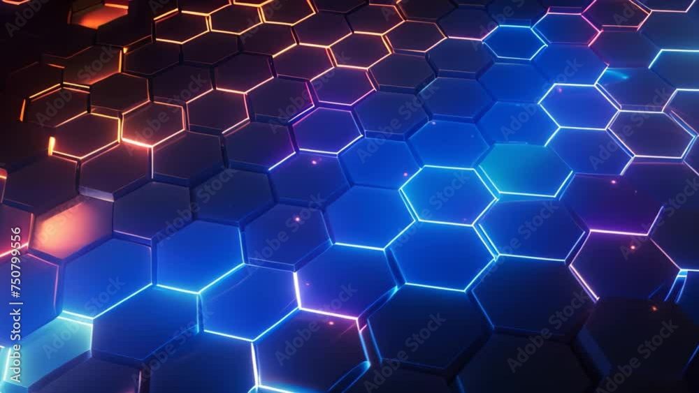 3d rendering of abstract background with hexagons glowing in the dark ...