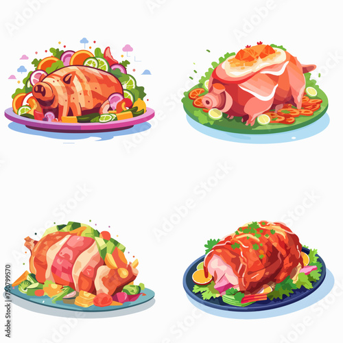 lechon grill pig meat menu vector