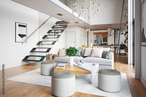 modern living room with sofa, interior design photo