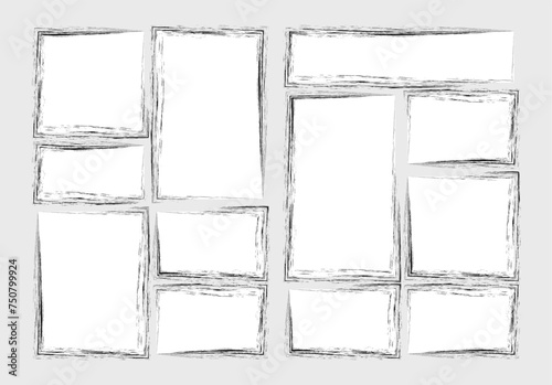 manga set storyboard layout template for rapidly create the comic book style. A4 design of paper ratio is fit for print out. Vector isolated grunge banners frame handmade sketch in paint brush style 