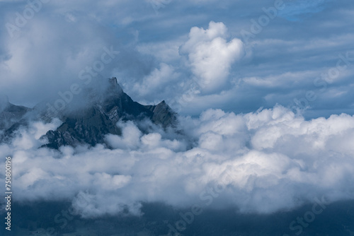 Panoramic view of the mountains at Lake Lucerne in Switzerland.