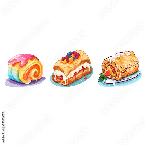 Apple Strudel with cream on plate pastry sweet set food