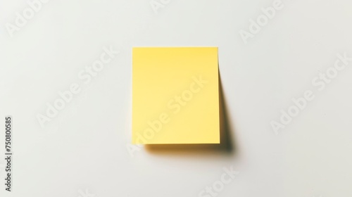 one aesthetic yellow sticky notes reminders on white background. Sun rays and shadows. Minimalist concept, brainstorm, horizontal wallpaper, 