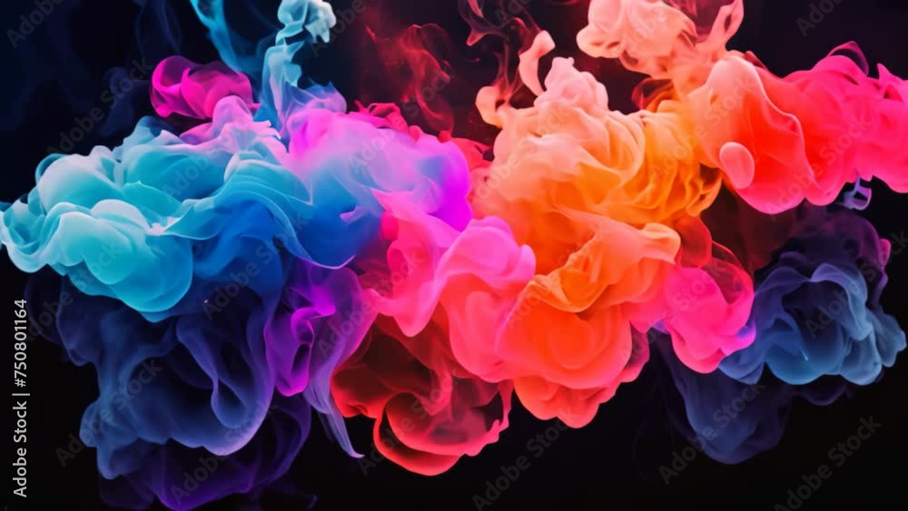 Colorful ink in water. Ink in water. Abstract background. Acrylic blue and red colors in water. Ink blot. Abstract black background, AI Generated