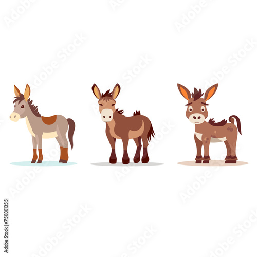 Cute donkey cartoon set clip art element