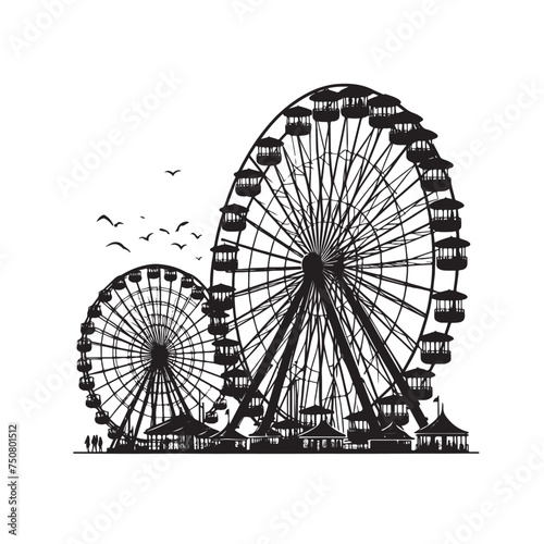 Silhouette atraktsion colorful ferris wheel on white background illustration photo