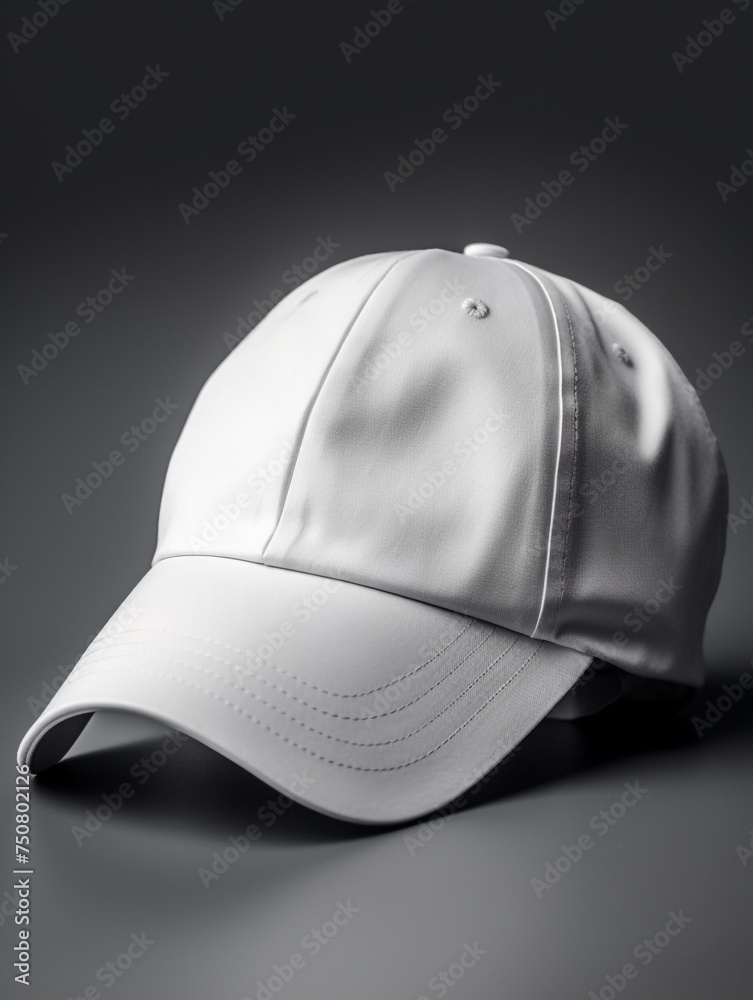 white baseball cap, over grey background сreated with Generative Ai white baseball cap, over grey background сreated with Generative Ai