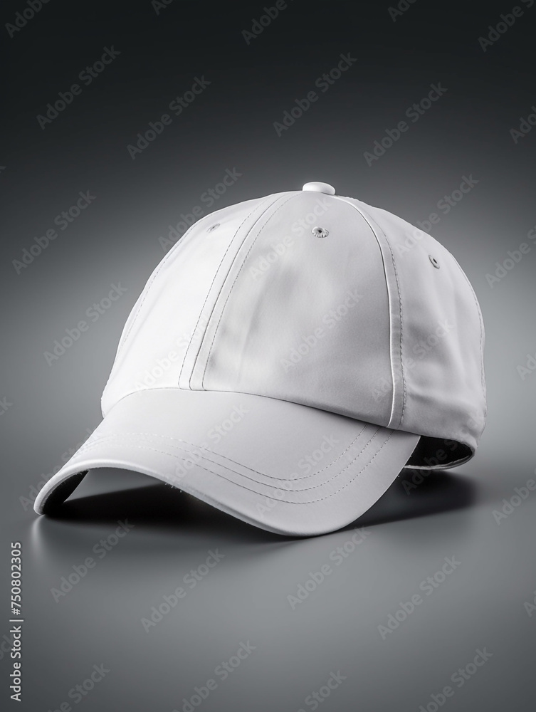 white baseball cap, over grey background сreated with Generative Ai white baseball cap, over grey background сreated with Generative Ai