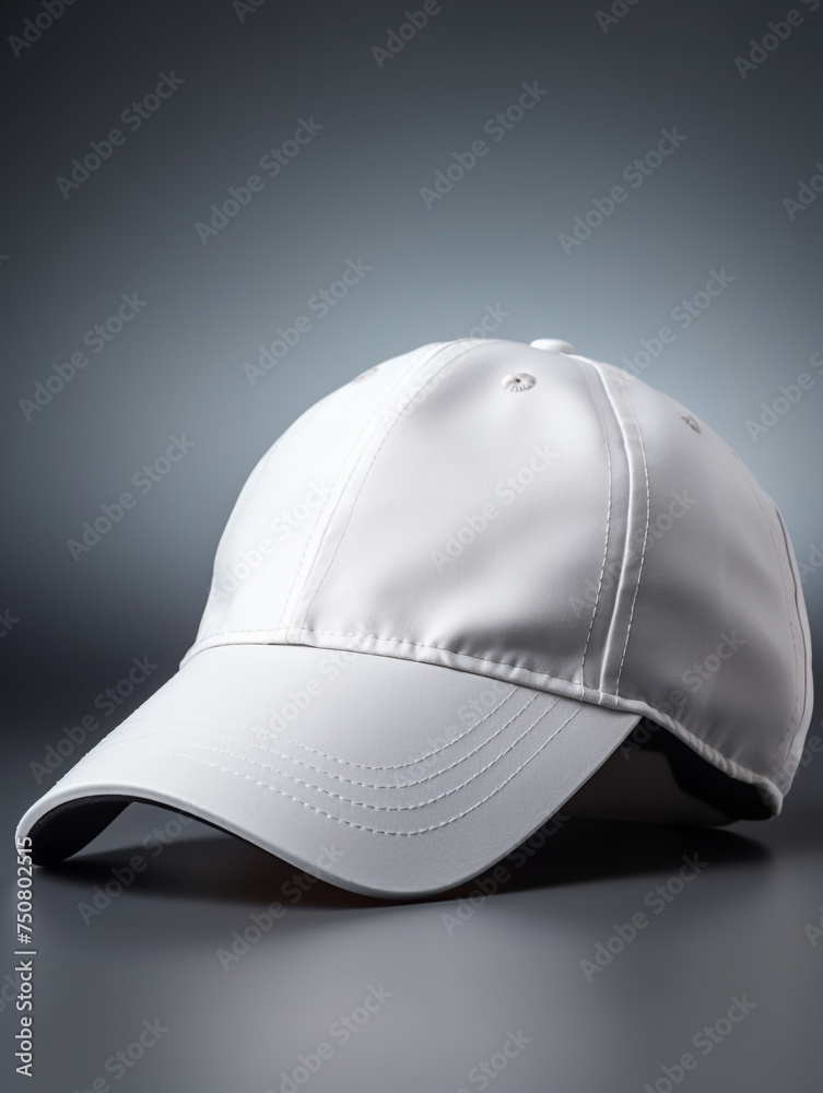 white baseball cap, over grey background сreated with Generative Ai white baseball cap, over grey background сreated with Generative Ai