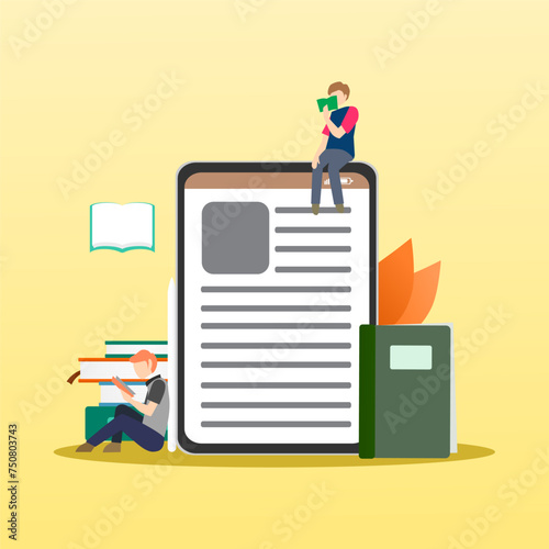 E-Book with Two Peoples Flat Vector Illustration AD439