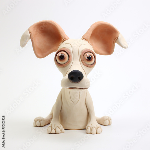 clay dog big ears and eyes on white background   reated with Generative Ai