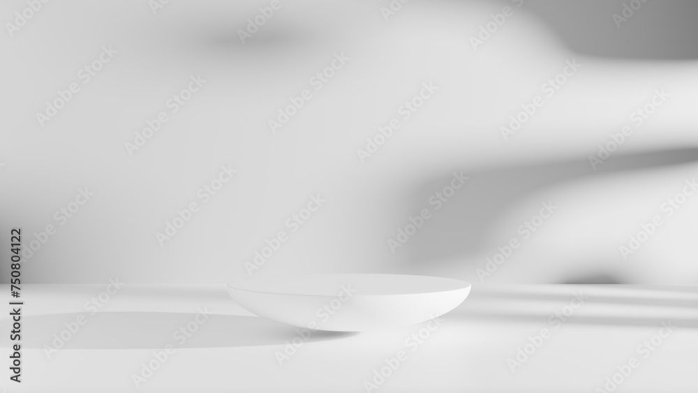 White empty podium or pedestal for product presentation, showcase of beauty and cosmetics product. Round mockup platform on white background. 3d rendering White empty podium or pedestal for product presentation, showcase of beauty and cosmetics product. Round mockup platform on white background. 3d rendering