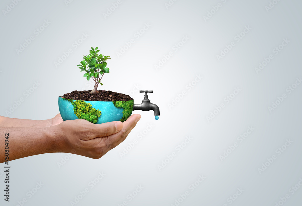 World Water Day Concept. Water for peace. Saving water and world environmental protection concept- Environment day and earth day. - obrazy, fototapety, plakaty 