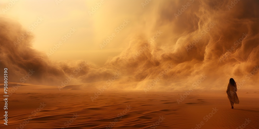 Stories of burnout materialize through sandstorm solitude. Concept Burnout, Mental Health, Solitude, Coping Strategies, Personal Growth