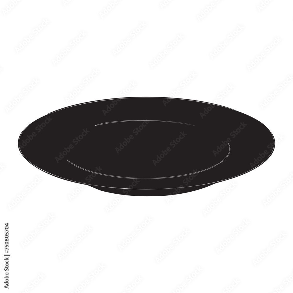 Plate, fork and knife icon in flat style. Food symbol isolated Plate icon. Flat vector illustration in black on white background. EPS 10