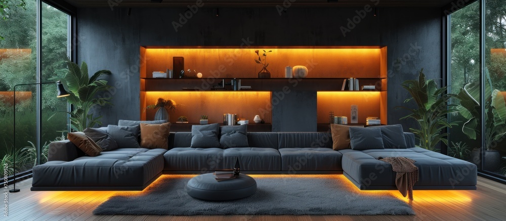 nterior of dark living room with couch nterior of dark living room with couch