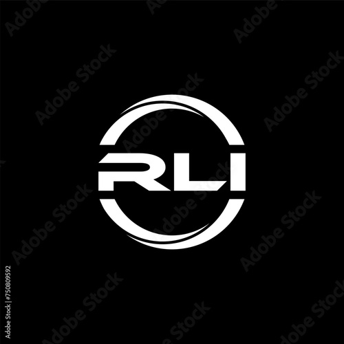 RLI letter logo design with black background in illustrator, cube logo, vector logo, modern alphabet font overlap style. calligraphy designs for logo, Poster, Invitation, etc. photo