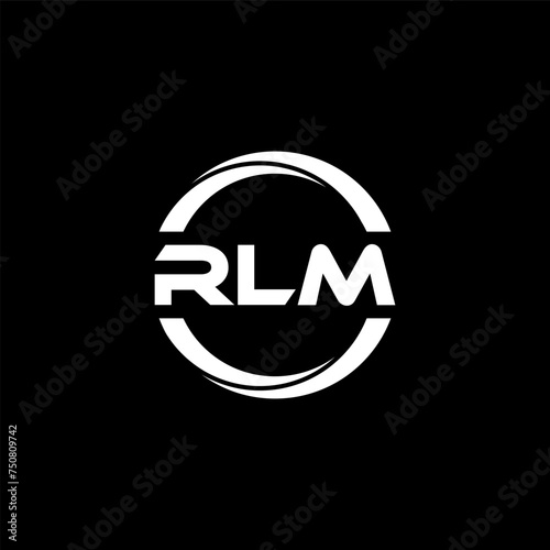 RLM letter logo design with black background in illustrator, cube logo, vector logo, modern alphabet font overlap style. calligraphy designs for logo, Poster, Invitation, etc. photo