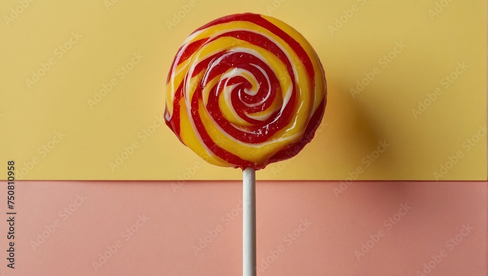 A close-up of colorful lollipops, their wrappers glistening on a yellow background. A close-up of colorful lollipops, their wrappers glistening on a yellow background.