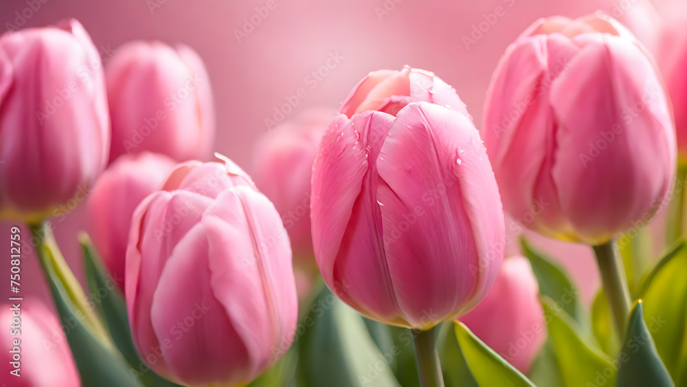 Fototapeta premium Close up of a pink and white tulips in spring