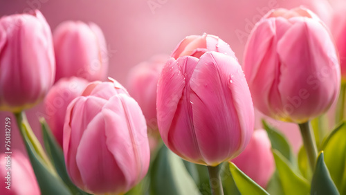 Close up of a pink and white tulips in spring