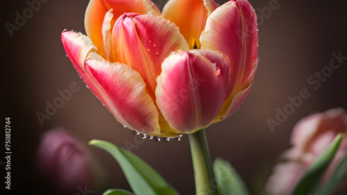 Close up of a pink and yellow tulip