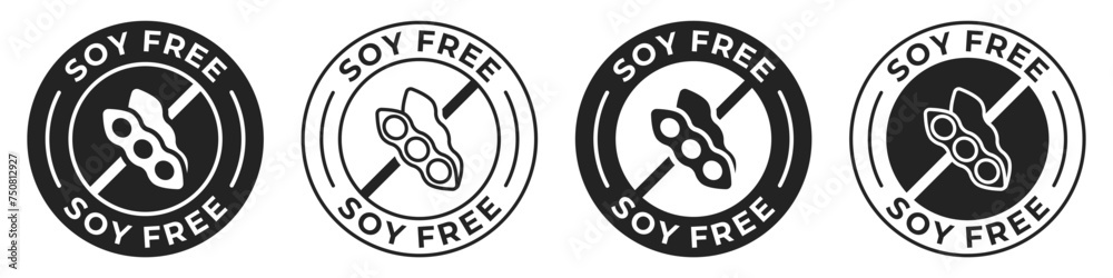 Soy free label. Soybeans free icon. No allergen vector illustration for product packaging logo, sign, symbol or emblem. Zero soy badge isolated. - obrazy, fototapety, plakaty 