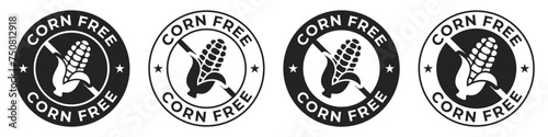 Corn free label. Maize free icon. No starch allergen vector illustration for product packaging logo, sign, symbol or emblem. No cob badge isolated.