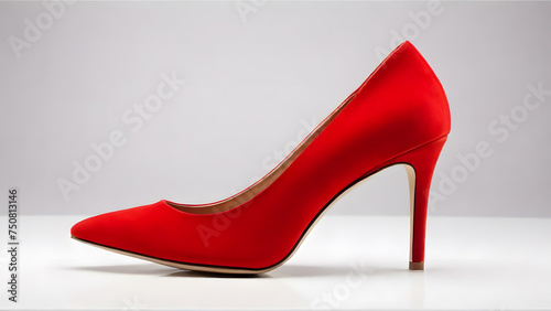 Red high heel shoe on white background