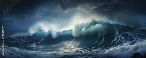 Giant tsunami waves, dark stormy sky. Perfect Storm. Huge waves Tsunami Big waves © Влада Яковенко