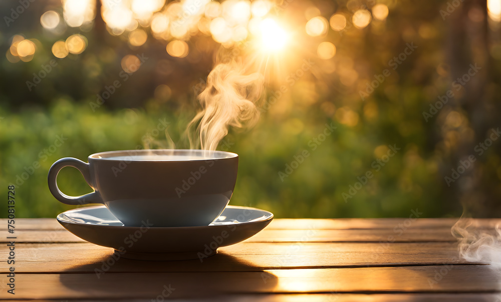 Steaming Cup of Tea in Early Morning Steaming Cup of Tea in Early Morning