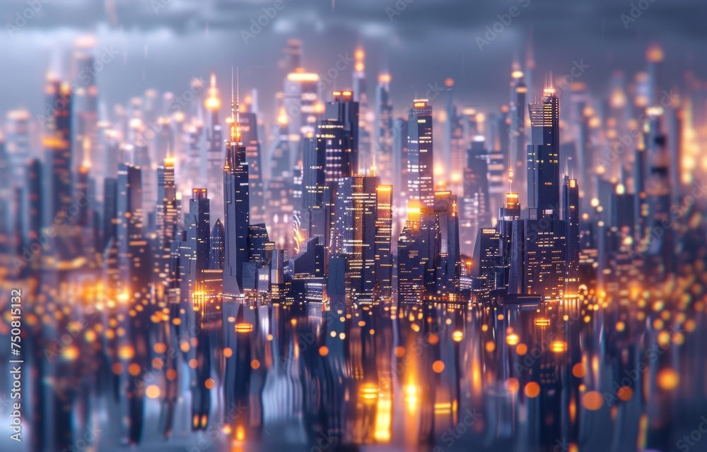 large futuristic cityscape with lights at night Generative AI