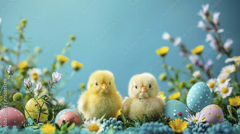 A vibrant Easter Monday display featuring adorable cartoon chicks and colorful Easter eggs decorates the border beautifully.
