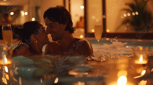 Couple enjoying romantic moments in the bathtub  photo