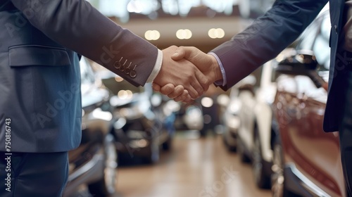 New beginnings at the dealership: Customers and salesperson handshake finalizing the purchase of a new car, a symbol of successful negotiation - AI generated photo