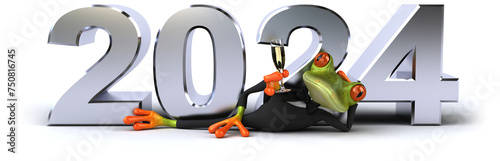 Fun 3D cartoon green frog in 2024